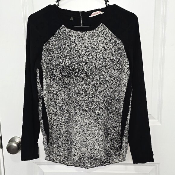 Rebecca Taylor Silk Blouse Top Size 8 - Black White Speckled Print Long Sleeve - Picture 1 of 6